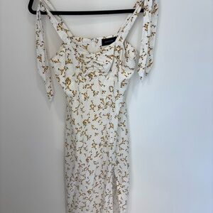 Minkpink Lined Linen Floral Print Dress with slit above the knee